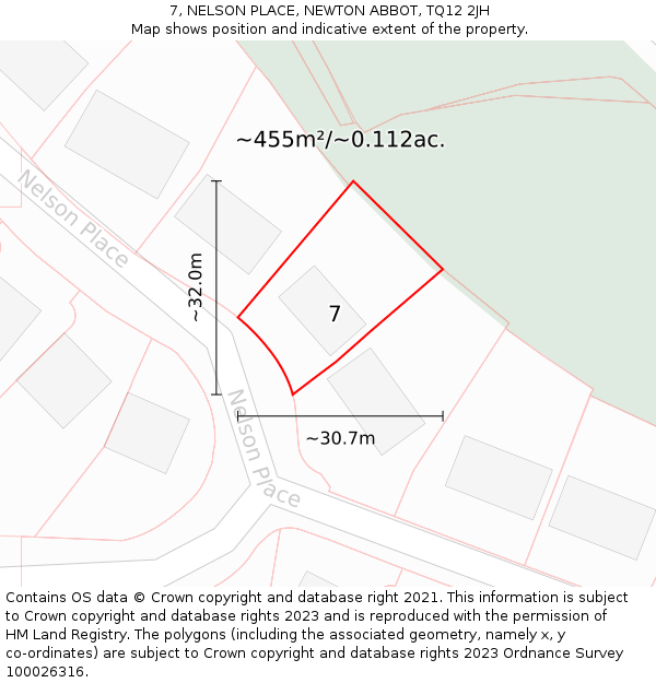 7, NELSON PLACE, NEWTON ABBOT, TQ12 2JH: Plot and title map