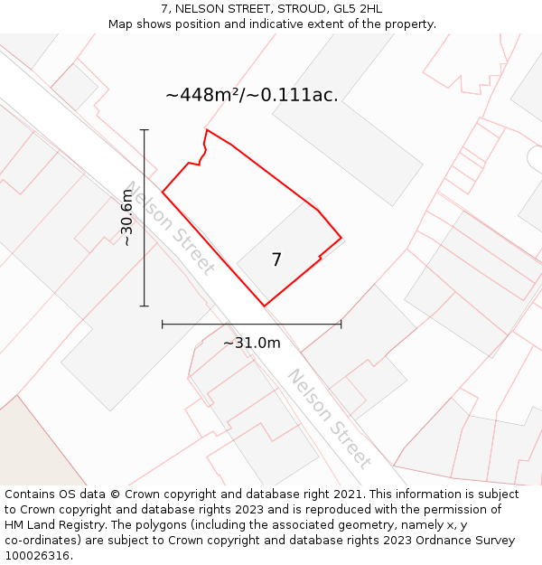 7, NELSON STREET, STROUD, GL5 2HL: Plot and title map