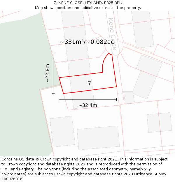 7, NENE CLOSE, LEYLAND, PR25 3PU: Plot and title map