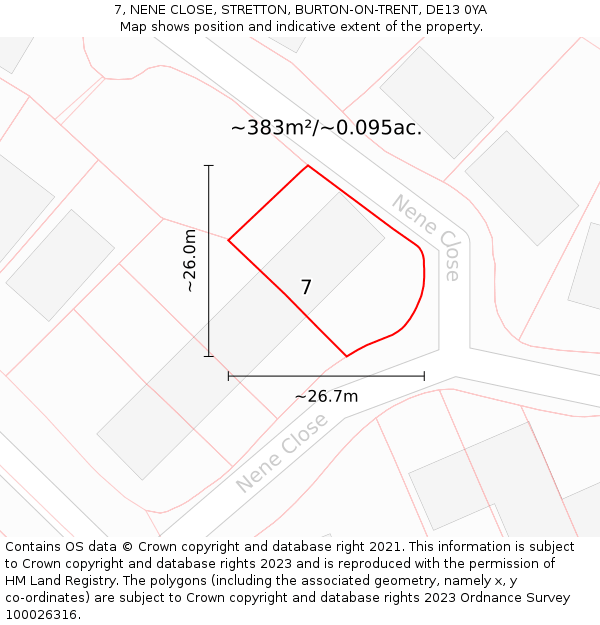 7, NENE CLOSE, STRETTON, BURTON-ON-TRENT, DE13 0YA: Plot and title map