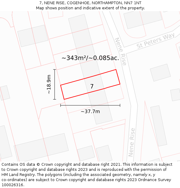 7, NENE RISE, COGENHOE, NORTHAMPTON, NN7 1NT: Plot and title map