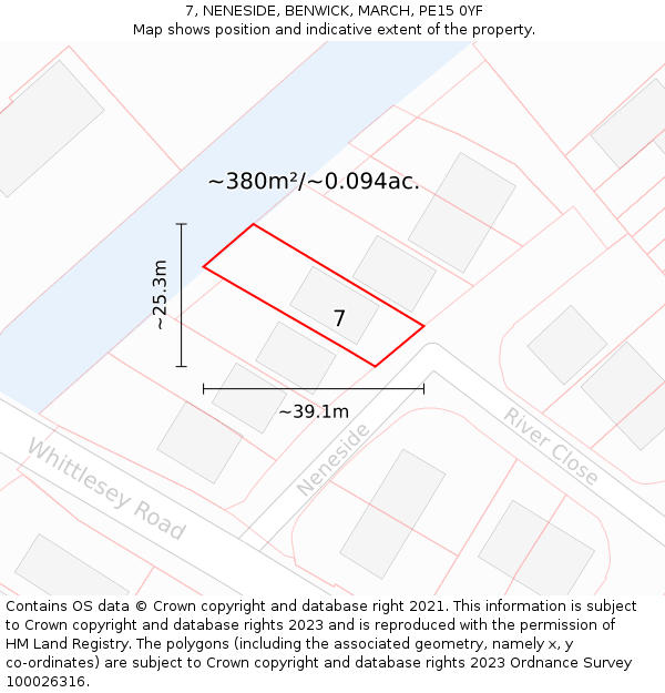 7, NENESIDE, BENWICK, MARCH, PE15 0YF: Plot and title map