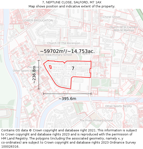 7, NEPTUNE CLOSE, SALFORD, M7 1AX: Plot and title map