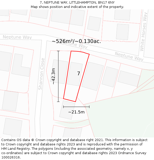 7, NEPTUNE WAY, LITTLEHAMPTON, BN17 6NY: Plot and title map