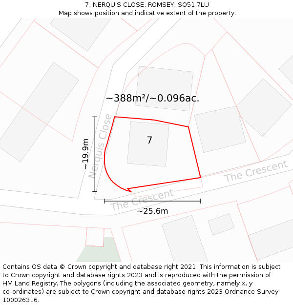 7, NERQUIS CLOSE, ROMSEY, SO51 7LU: Plot and title map