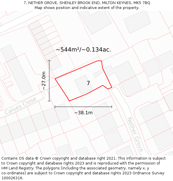 7, NETHER GROVE, SHENLEY BROOK END, MILTON KEYNES, MK5 7BQ: Plot and title map