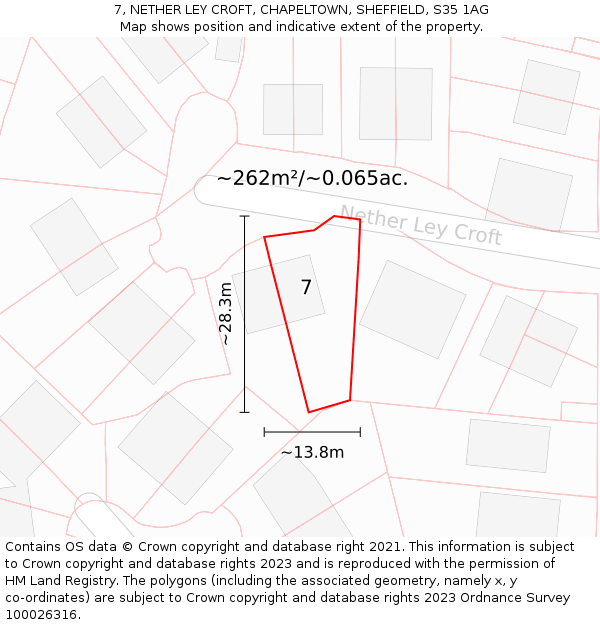 7, NETHER LEY CROFT, CHAPELTOWN, SHEFFIELD, S35 1AG: Plot and title map