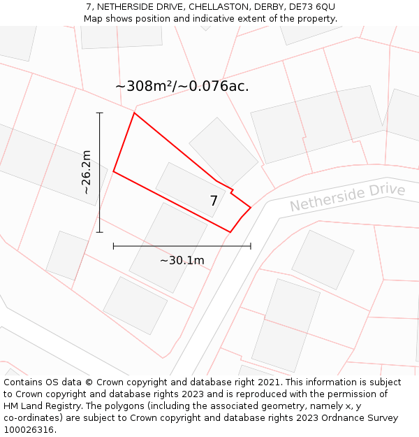 7, NETHERSIDE DRIVE, CHELLASTON, DERBY, DE73 6QU: Plot and title map