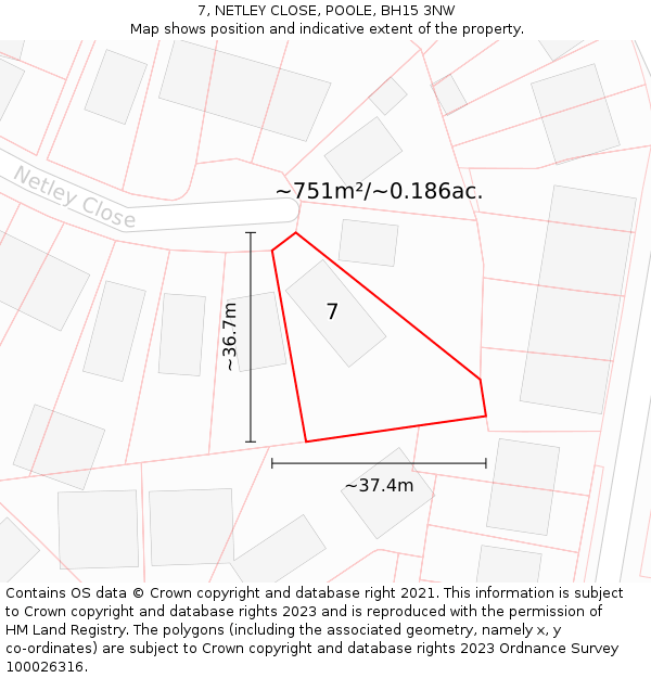 7, NETLEY CLOSE, POOLE, BH15 3NW: Plot and title map