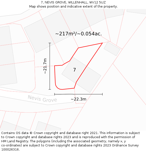 7, NEVIS GROVE, WILLENHALL, WV12 5UZ: Plot and title map