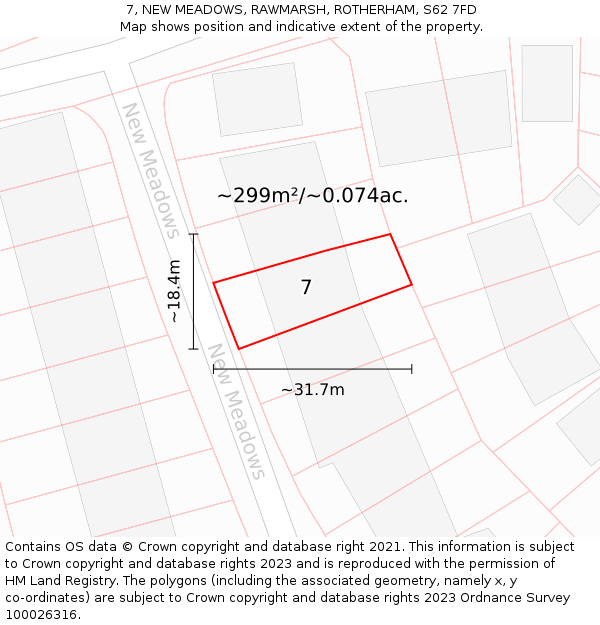 7, NEW MEADOWS, RAWMARSH, ROTHERHAM, S62 7FD: Plot and title map