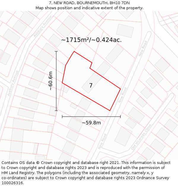 7, NEW ROAD, BOURNEMOUTH, BH10 7DN: Plot and title map