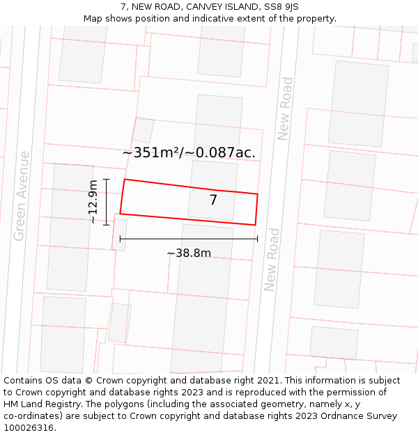 7, NEW ROAD, CANVEY ISLAND, SS8 9JS: Plot and title map