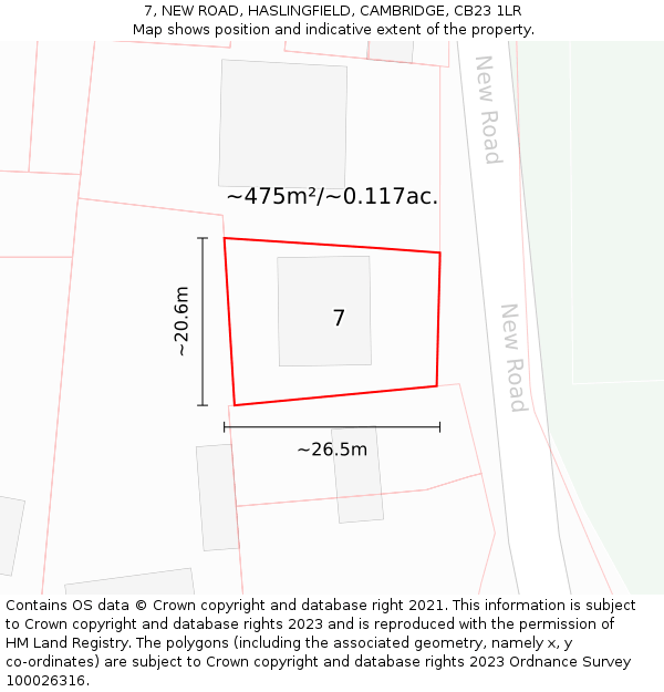 7, NEW ROAD, HASLINGFIELD, CAMBRIDGE, CB23 1LR: Plot and title map