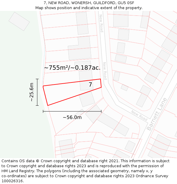 7, NEW ROAD, WONERSH, GUILDFORD, GU5 0SF: Plot and title map