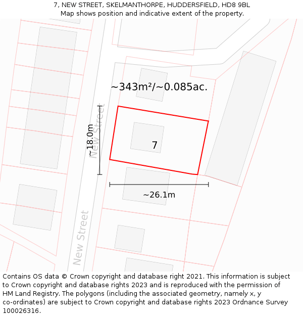 7, NEW STREET, SKELMANTHORPE, HUDDERSFIELD, HD8 9BL: Plot and title map
