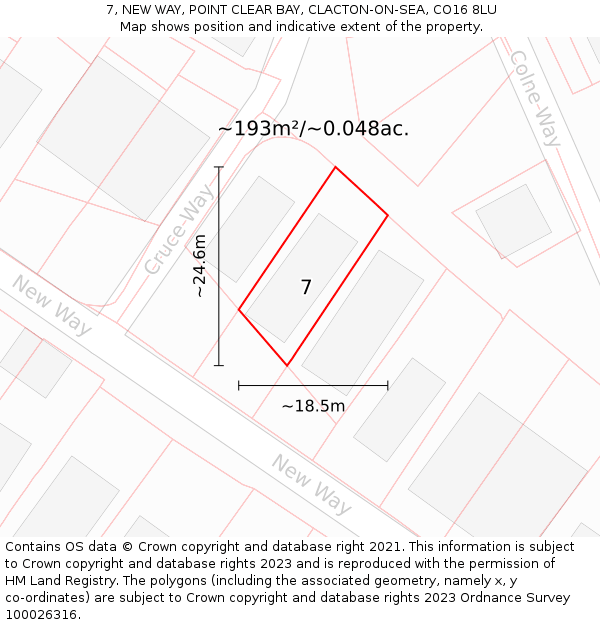 7, NEW WAY, POINT CLEAR BAY, CLACTON-ON-SEA, CO16 8LU: Plot and title map