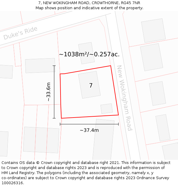 7, NEW WOKINGHAM ROAD, CROWTHORNE, RG45 7NR: Plot and title map