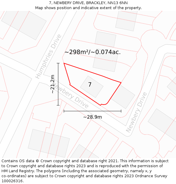 7, NEWBERY DRIVE, BRACKLEY, NN13 6NN: Plot and title map