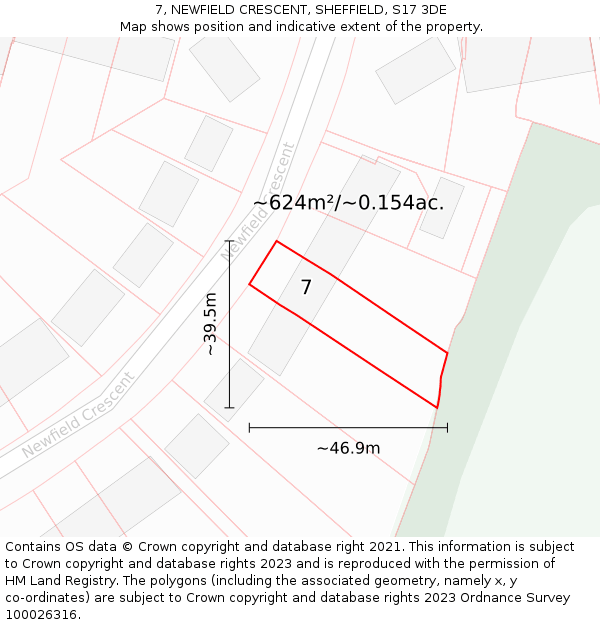 7, NEWFIELD CRESCENT, SHEFFIELD, S17 3DE: Plot and title map