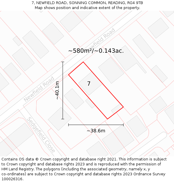 7, NEWFIELD ROAD, SONNING COMMON, READING, RG4 9TB: Plot and title map