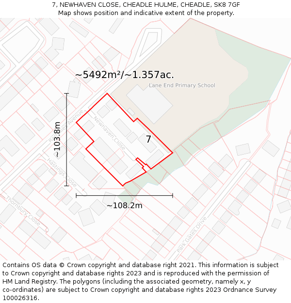 7, NEWHAVEN CLOSE, CHEADLE HULME, CHEADLE, SK8 7GF: Plot and title map