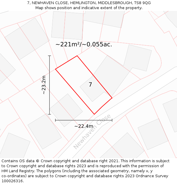 7, NEWHAVEN CLOSE, HEMLINGTON, MIDDLESBROUGH, TS8 9QG: Plot and title map