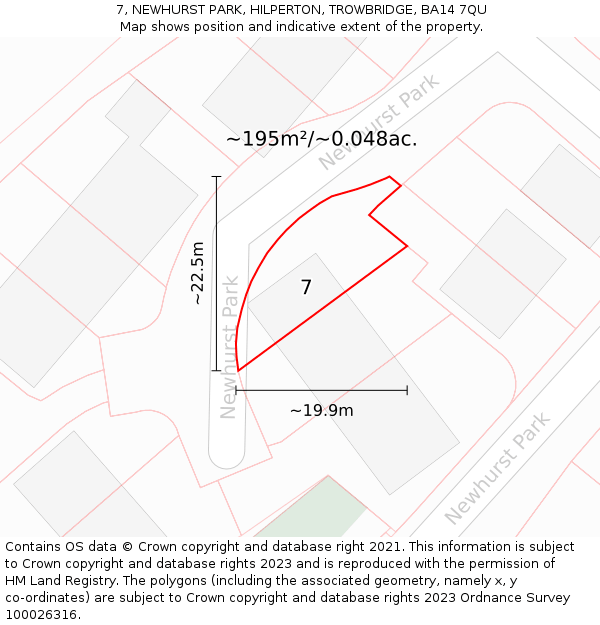 7, NEWHURST PARK, HILPERTON, TROWBRIDGE, BA14 7QU: Plot and title map