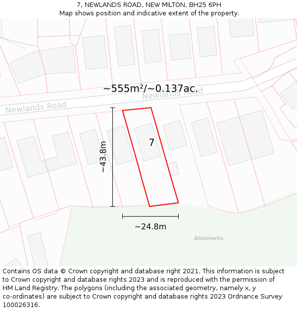 7, NEWLANDS ROAD, NEW MILTON, BH25 6PH: Plot and title map