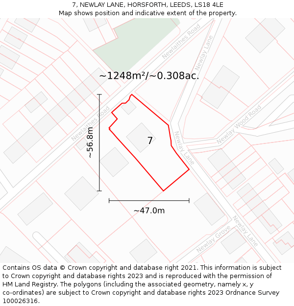 7, NEWLAY LANE, HORSFORTH, LEEDS, LS18 4LE: Plot and title map