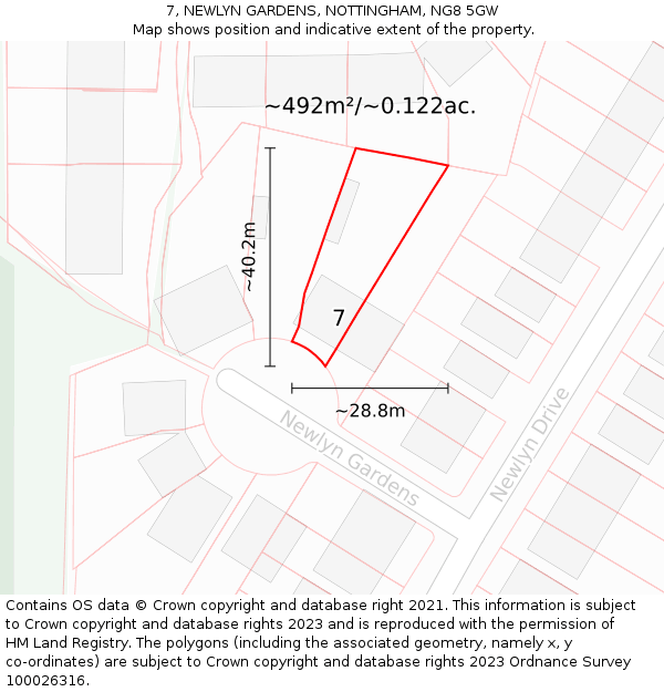 7, NEWLYN GARDENS, NOTTINGHAM, NG8 5GW: Plot and title map