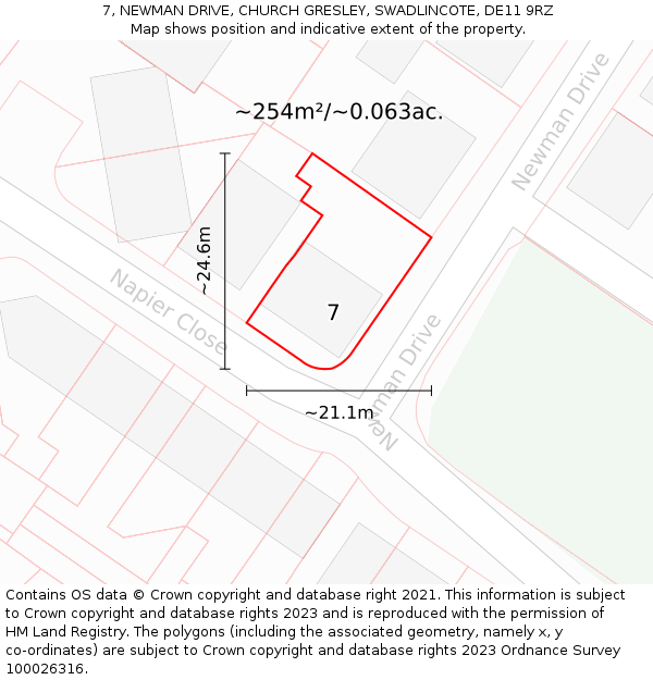7, NEWMAN DRIVE, CHURCH GRESLEY, SWADLINCOTE, DE11 9RZ: Plot and title map