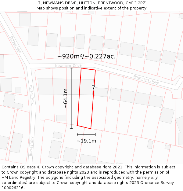 7, NEWMANS DRIVE, HUTTON, BRENTWOOD, CM13 2PZ: Plot and title map