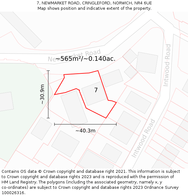 7, NEWMARKET ROAD, CRINGLEFORD, NORWICH, NR4 6UE: Plot and title map
