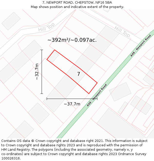 7, NEWPORT ROAD, CHEPSTOW, NP16 5BA: Plot and title map