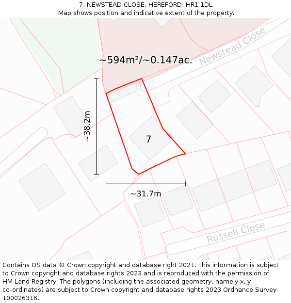 7, NEWSTEAD CLOSE, HEREFORD, HR1 1DL: Plot and title map