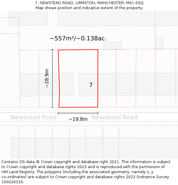 7, NEWSTEAD ROAD, URMSTON, MANCHESTER, M41 0QQ: Plot and title map