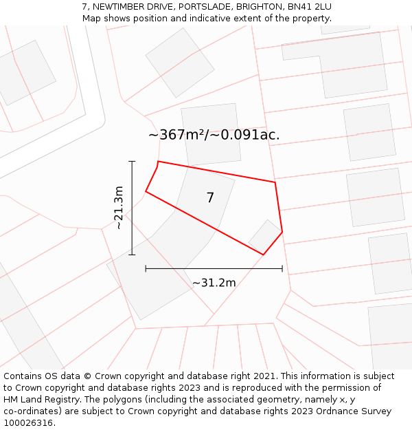 7, NEWTIMBER DRIVE, PORTSLADE, BRIGHTON, BN41 2LU: Plot and title map