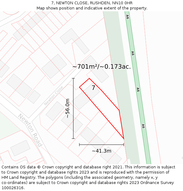 7, NEWTON CLOSE, RUSHDEN, NN10 0HR: Plot and title map