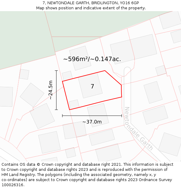 7, NEWTONDALE GARTH, BRIDLINGTON, YO16 6GP: Plot and title map
