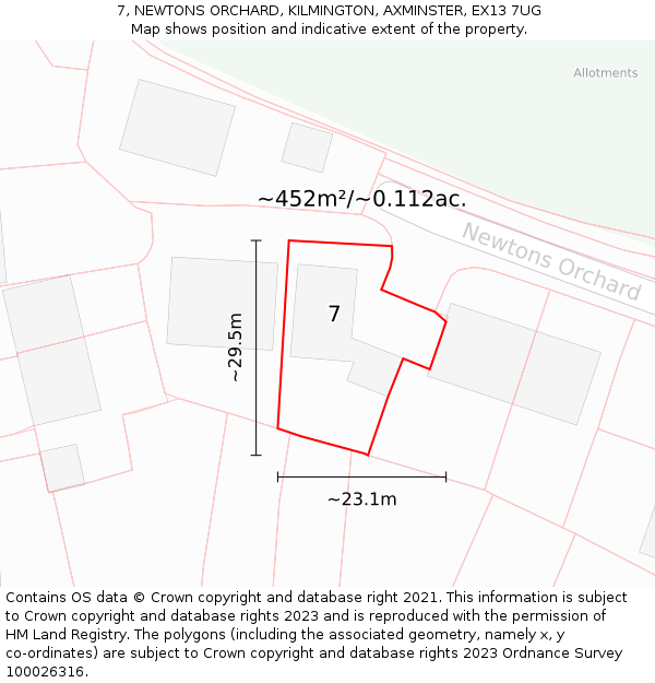 7, NEWTONS ORCHARD, KILMINGTON, AXMINSTER, EX13 7UG: Plot and title map
