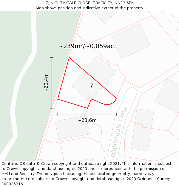 7, NIGHTINGALE CLOSE, BRACKLEY, NN13 6PN: Plot and title map