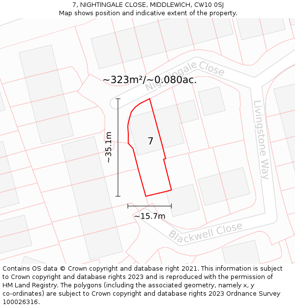 7, NIGHTINGALE CLOSE, MIDDLEWICH, CW10 0SJ: Plot and title map