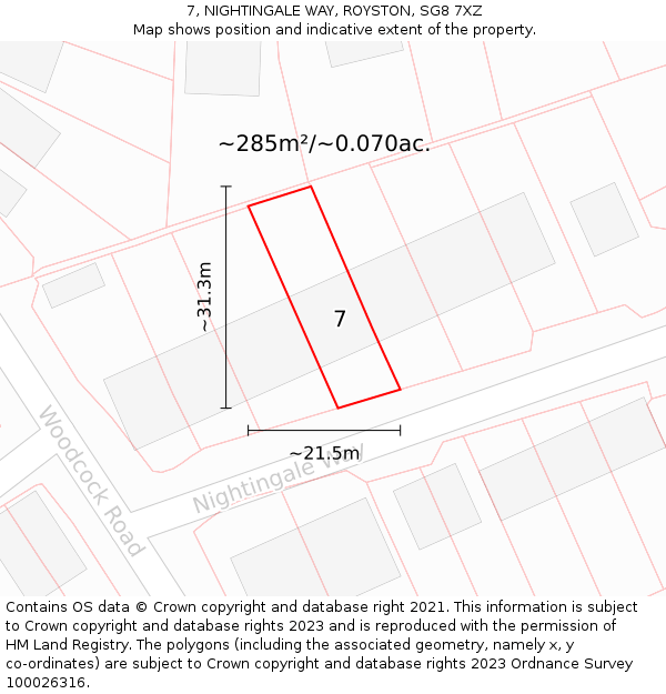 7, NIGHTINGALE WAY, ROYSTON, SG8 7XZ: Plot and title map