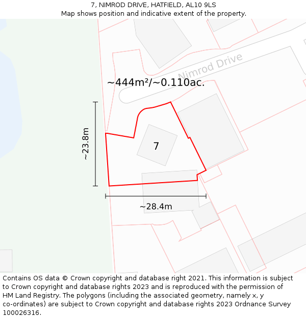 7, NIMROD DRIVE, HATFIELD, AL10 9LS: Plot and title map