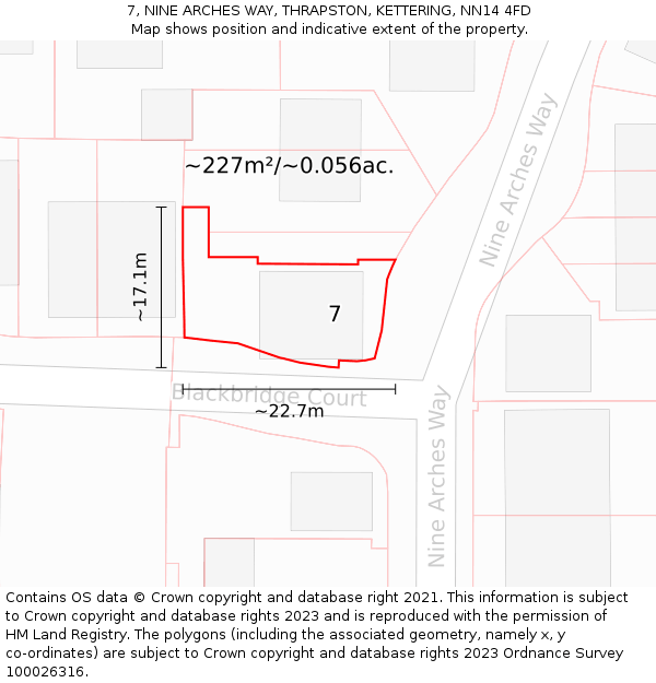 7, NINE ARCHES WAY, THRAPSTON, KETTERING, NN14 4FD: Plot and title map
