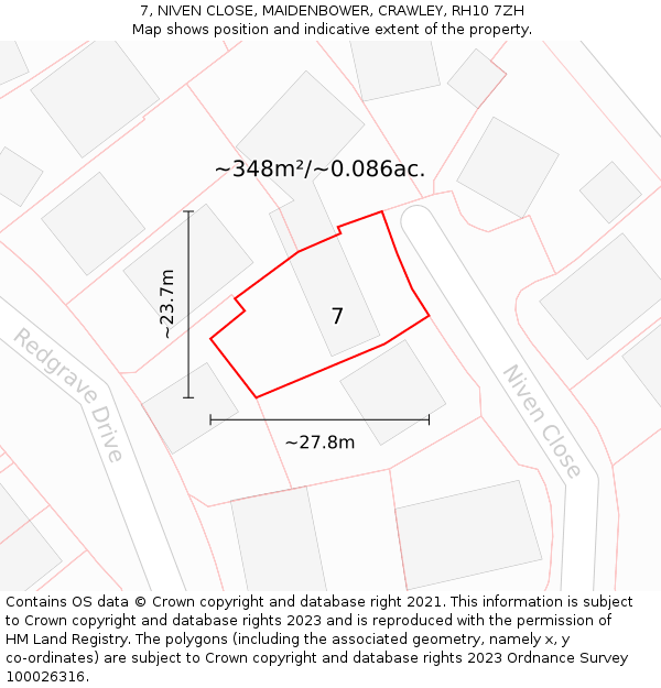 7, NIVEN CLOSE, MAIDENBOWER, CRAWLEY, RH10 7ZH: Plot and title map