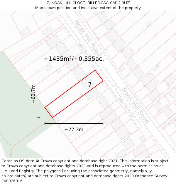 7, NOAK HILL CLOSE, BILLERICAY, CM12 9UZ: Plot and title map
