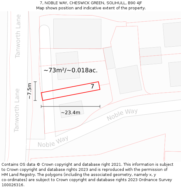 7, NOBLE WAY, CHESWICK GREEN, SOLIHULL, B90 4JF: Plot and title map