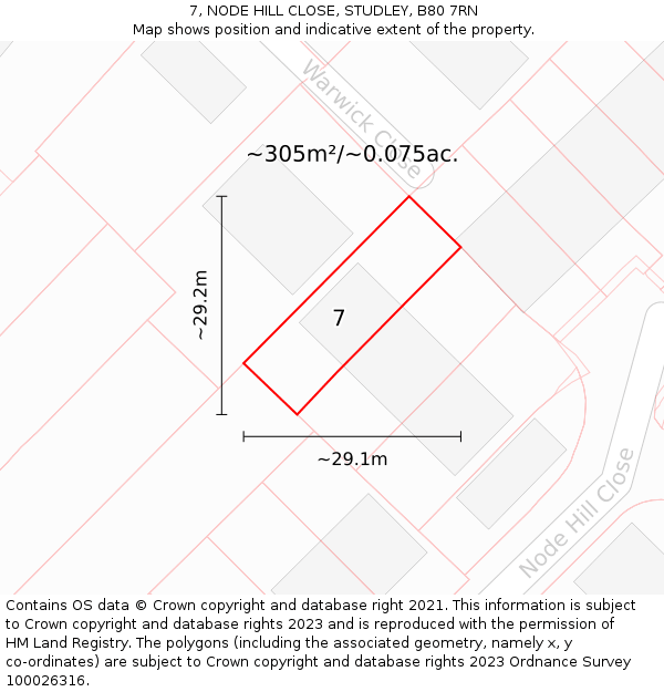 7, NODE HILL CLOSE, STUDLEY, B80 7RN: Plot and title map